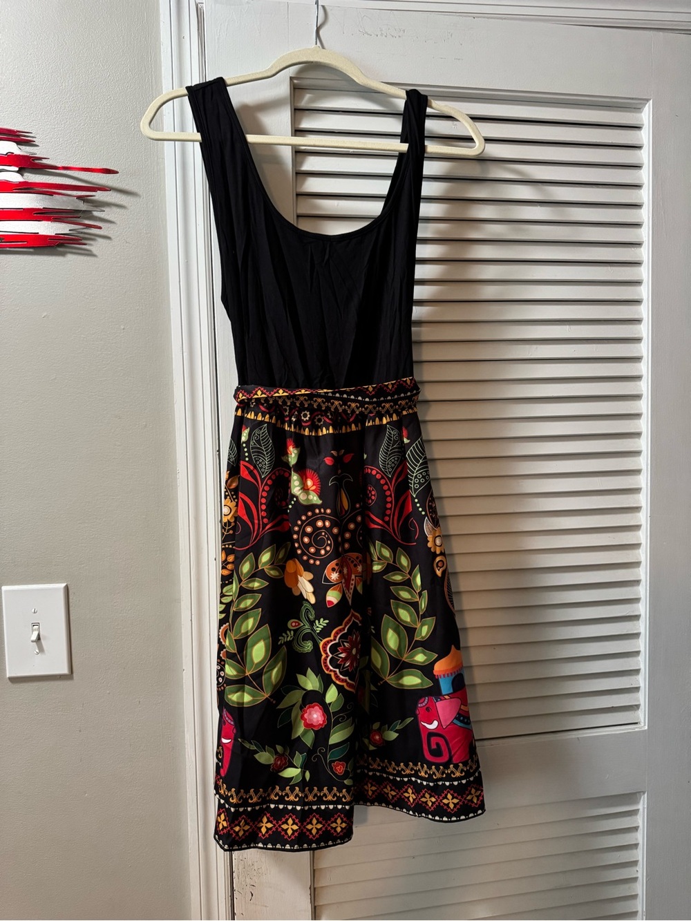 SHEIN Black Midi Dress with Multicolor Floral Skirt